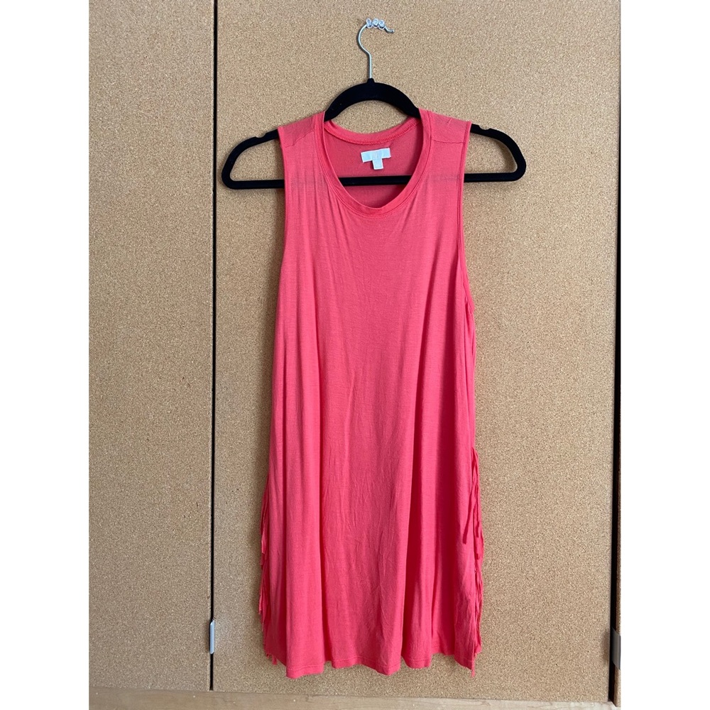 Salmon flowy dress with side fringes